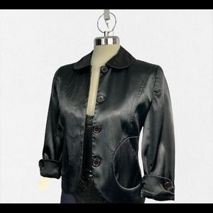 Black matte Satin jacket 3/4 length sleeves size 2